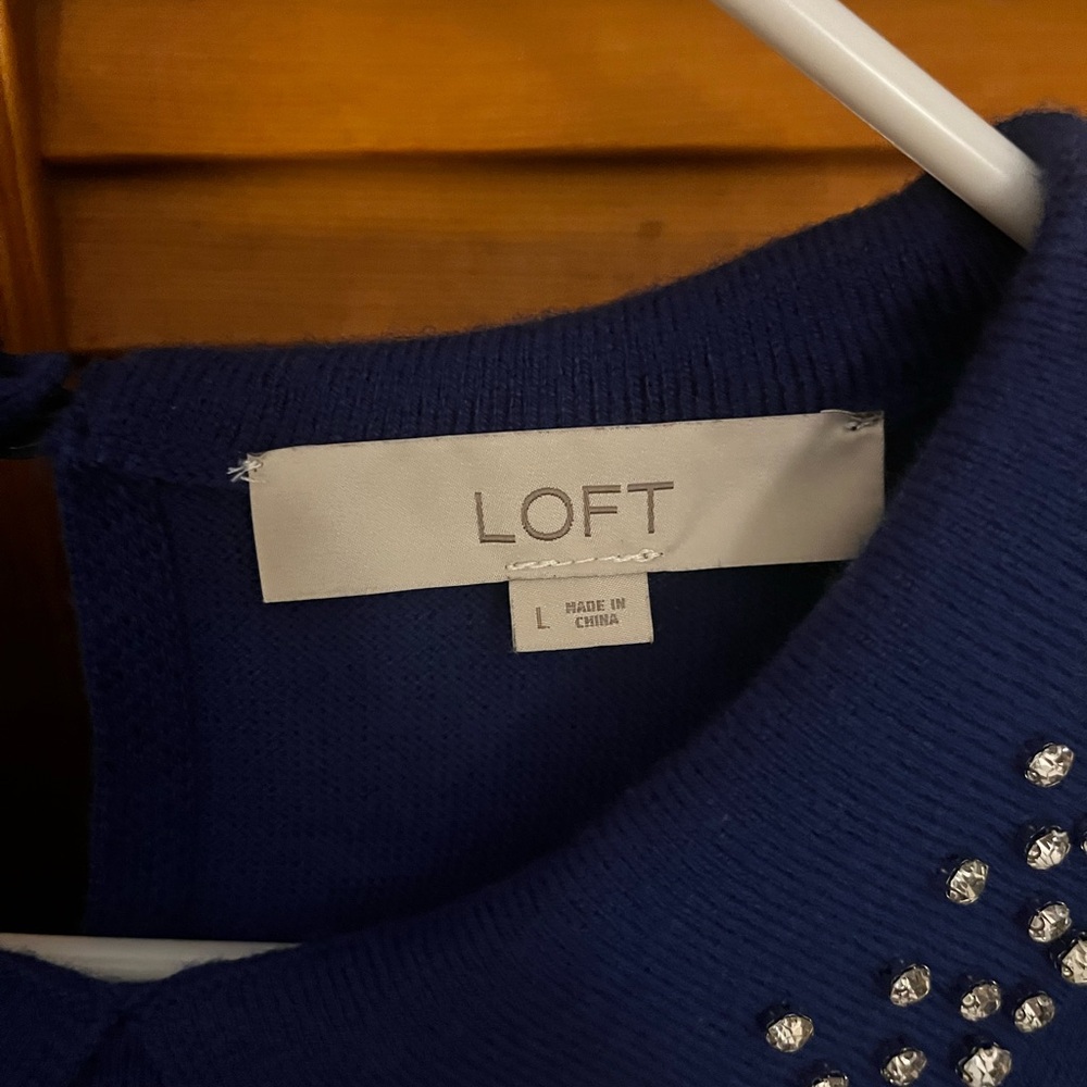 LOFT Collared Blue Rhinestone Sweater - Picture 3 of 3